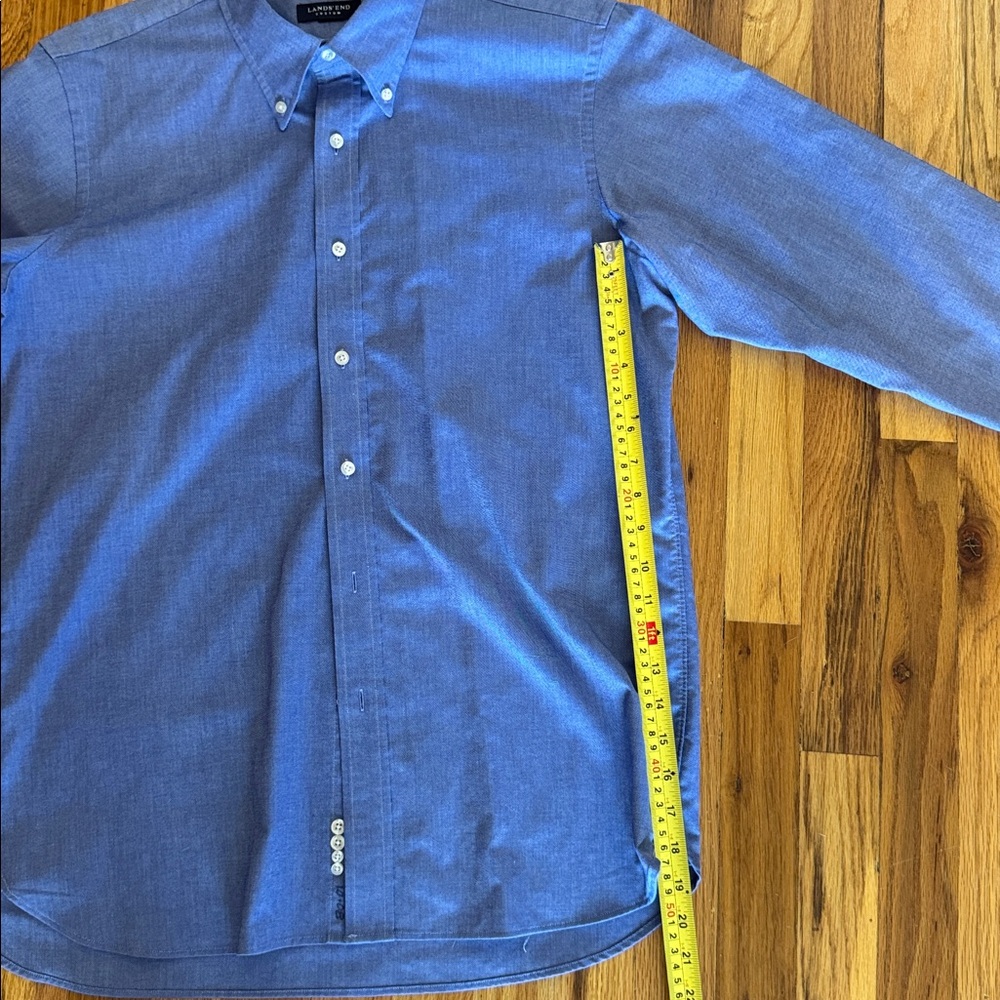 Lands' End Men's Casual Chambray Blue Button Down Shirt - Picture 11 of 13
